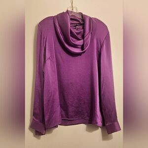 100% Silk Deep Purple Long Sleeve Cowl Neck
